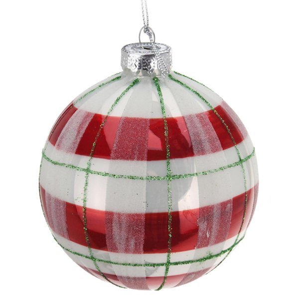 Χριστουγεννιάτικη Γυάλινη Μπάλα με Κόκκινες Ρίγες (8cm)